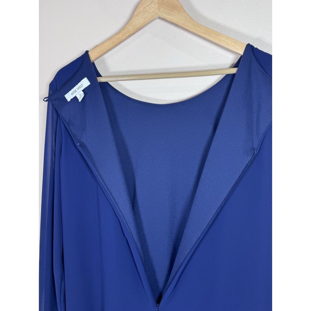NWT Nine West Sheath Dress Sheer Sleeve Navy Boat Neck Formal Size 12 MSRP $79 - Picture 9 of 12